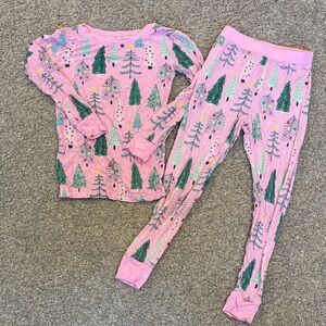 Little Sleepies Pink and Green Tree Holiday Pajama Set. 3T